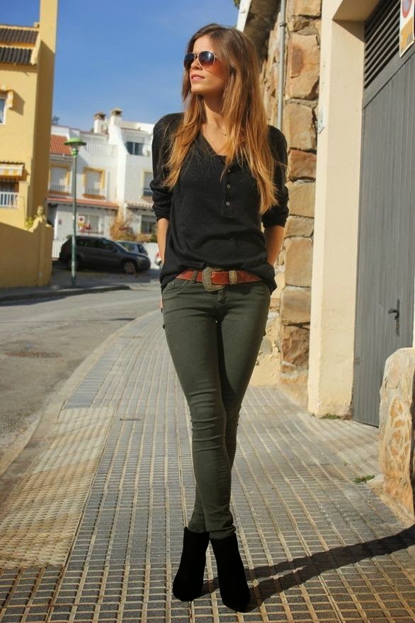 dark olive green jeans womens outfit